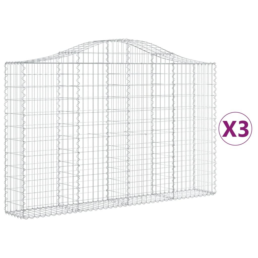 vidaXL Gabionen mit Hochbogen 3 Stk. 200x30x120/140cm Verzinktes Eisen