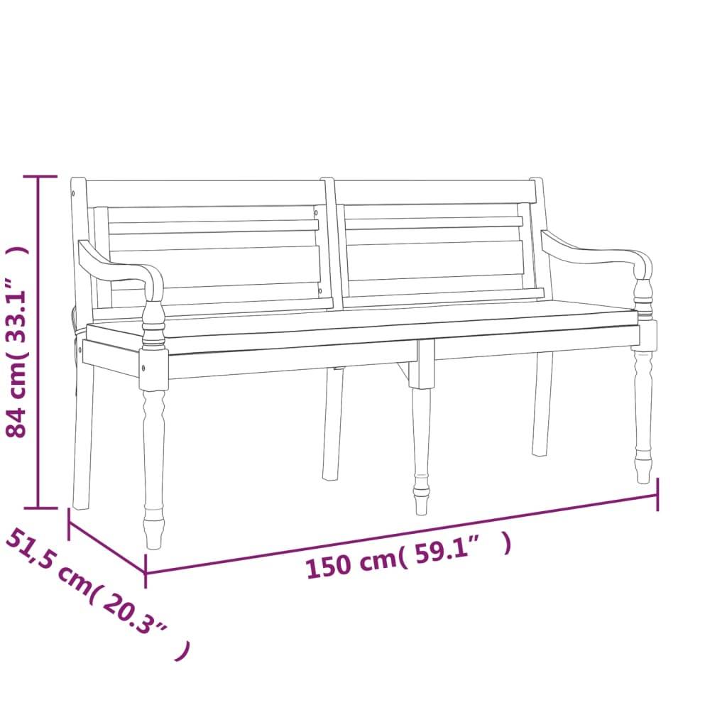 vidaXL Batavia-Bank mit Kissen 150 cm Massivholz Teak