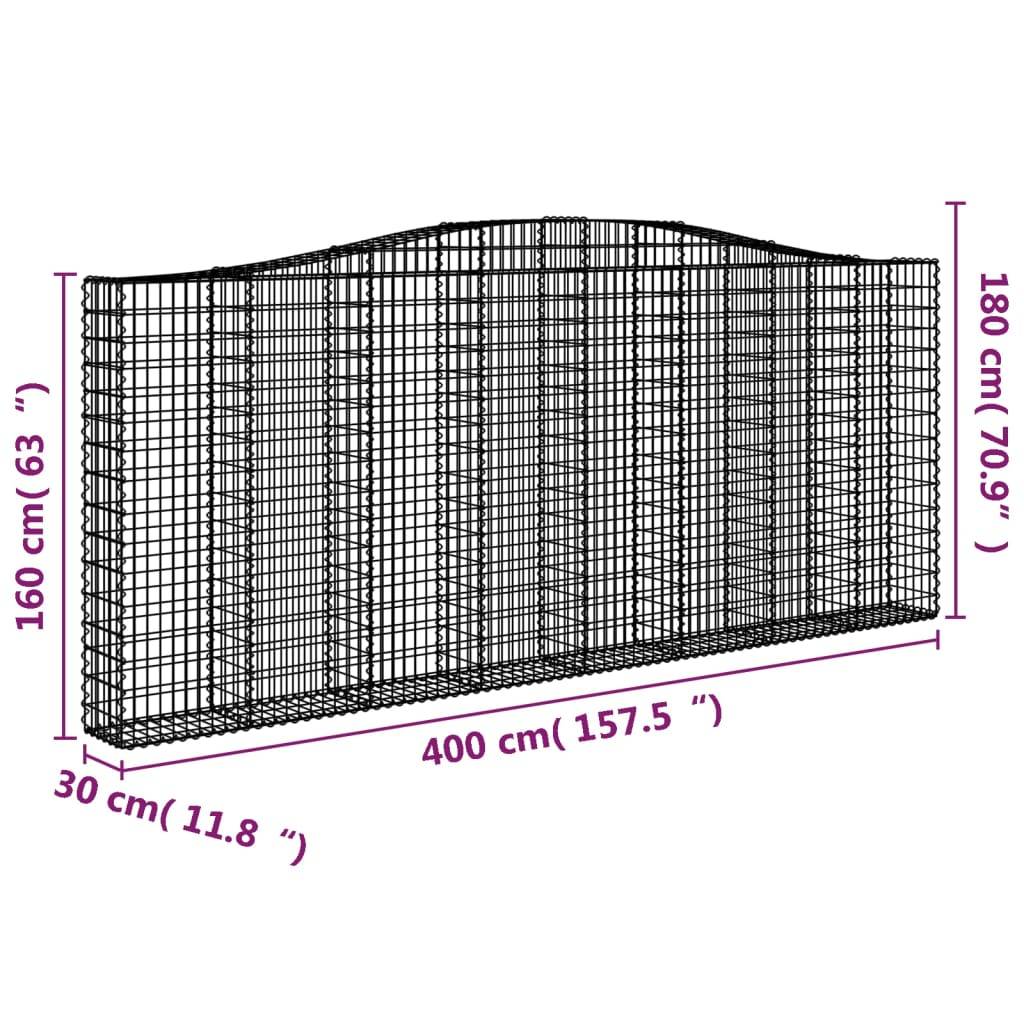 vidaXL Gabione mit Hochbogen 400x30x160/180 cm Verzinktes Eisen