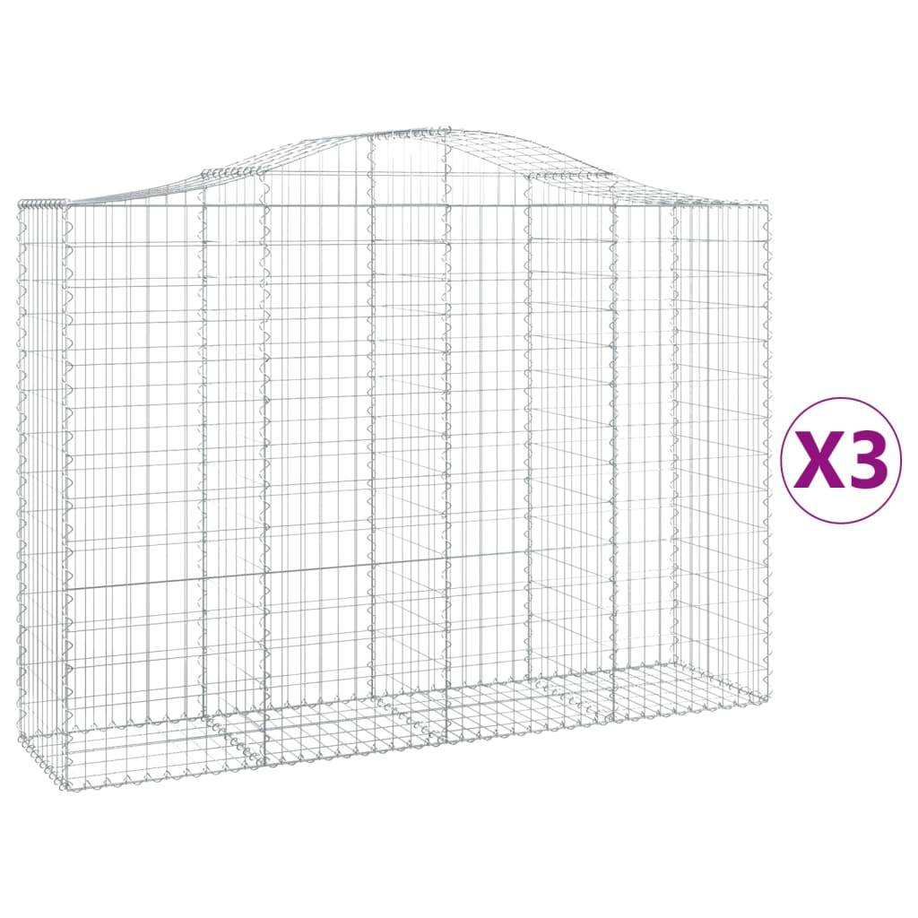 vidaXL Gabionen mit Hochbogen 3 Stk. 200x50x140/160cm Verzinktes Eisen