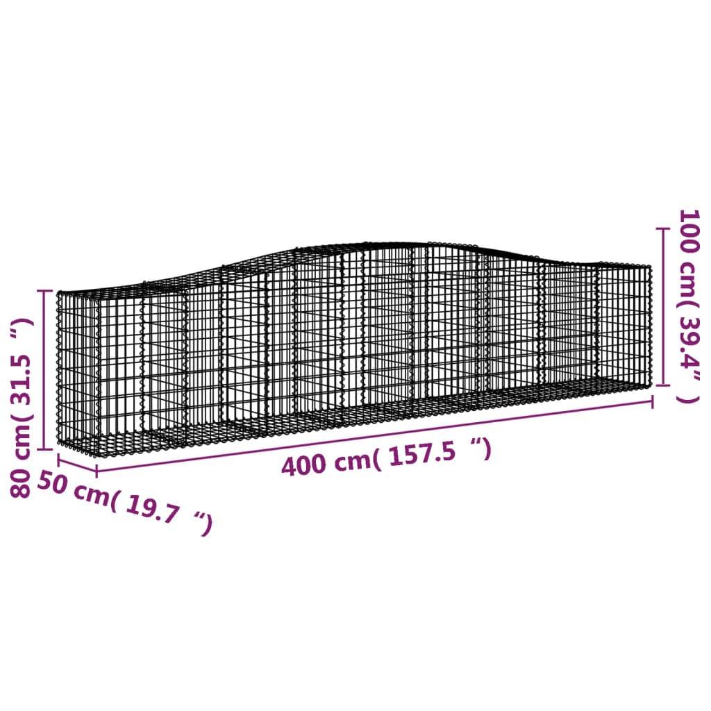vidaXL Gabionen mit Hochbogen 10 Stk. 400x50x80/100cm Verzinktes Eisen