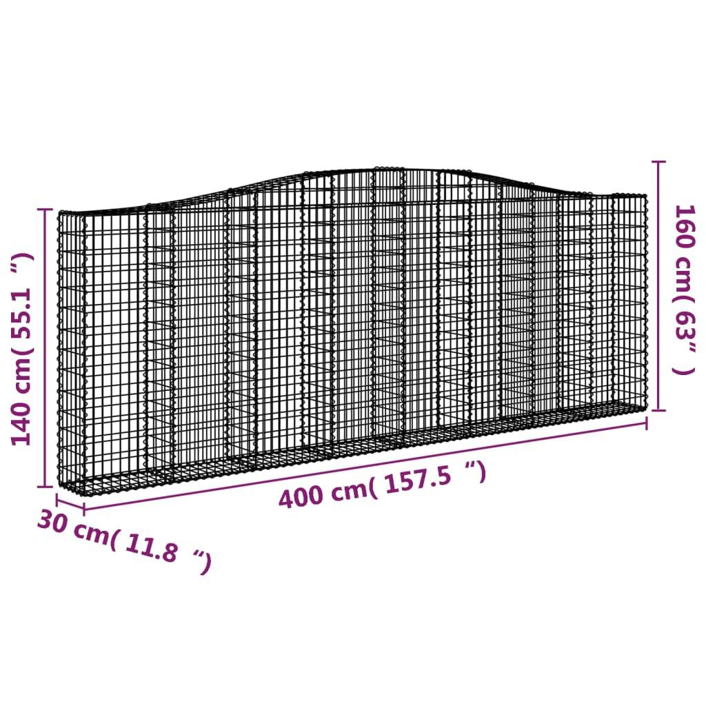 vidaXL Gabionen mit Hochbogen 4 Stk. 400x30x140/160cm Verzinktes Eisen