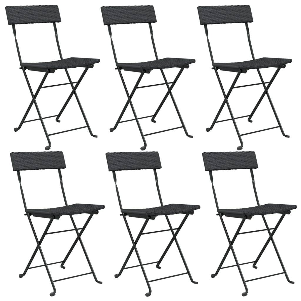 vidaXL Bistrostühle 6 Stk. Klappbar Schwarz Poly Rattan und Stahl
