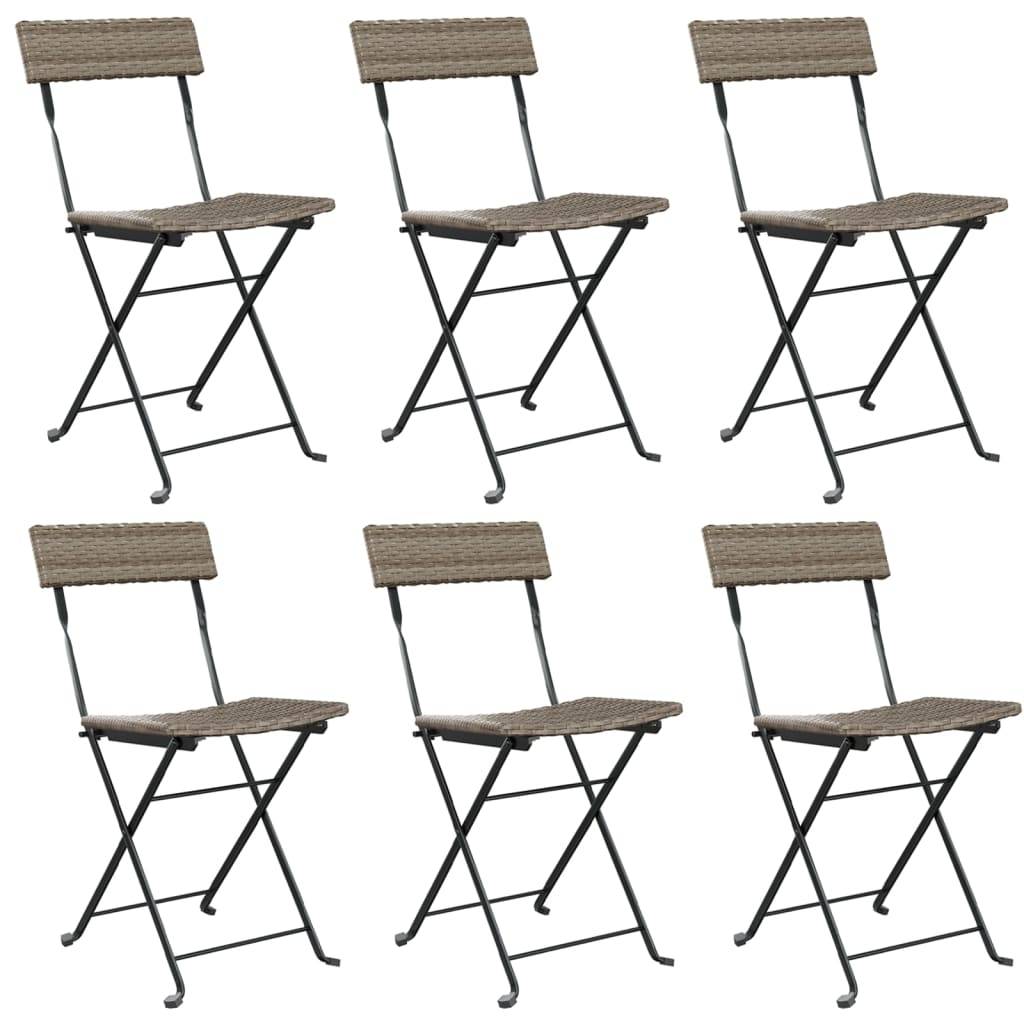 vidaXL Bistrostühle 6 Stk. Klappbar Grau Poly Rattan und Stahl