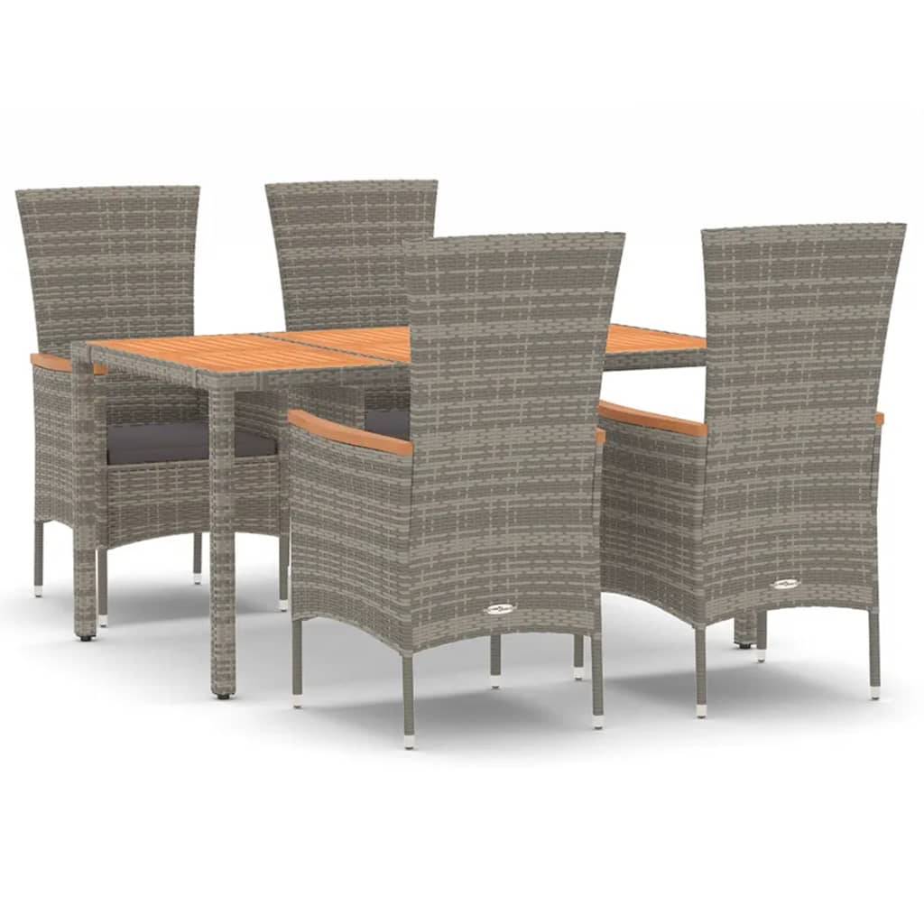 vidaXL 5-tlg. Garten-Essgruppe mit Kissen Grau Poly Rattan