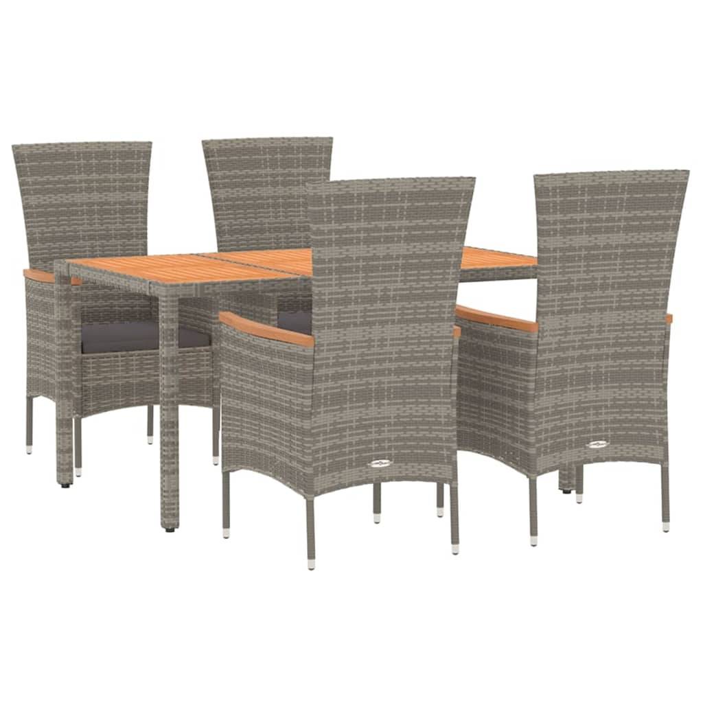vidaXL 5-tlg. Garten-Essgruppe mit Kissen Grau Poly Rattan