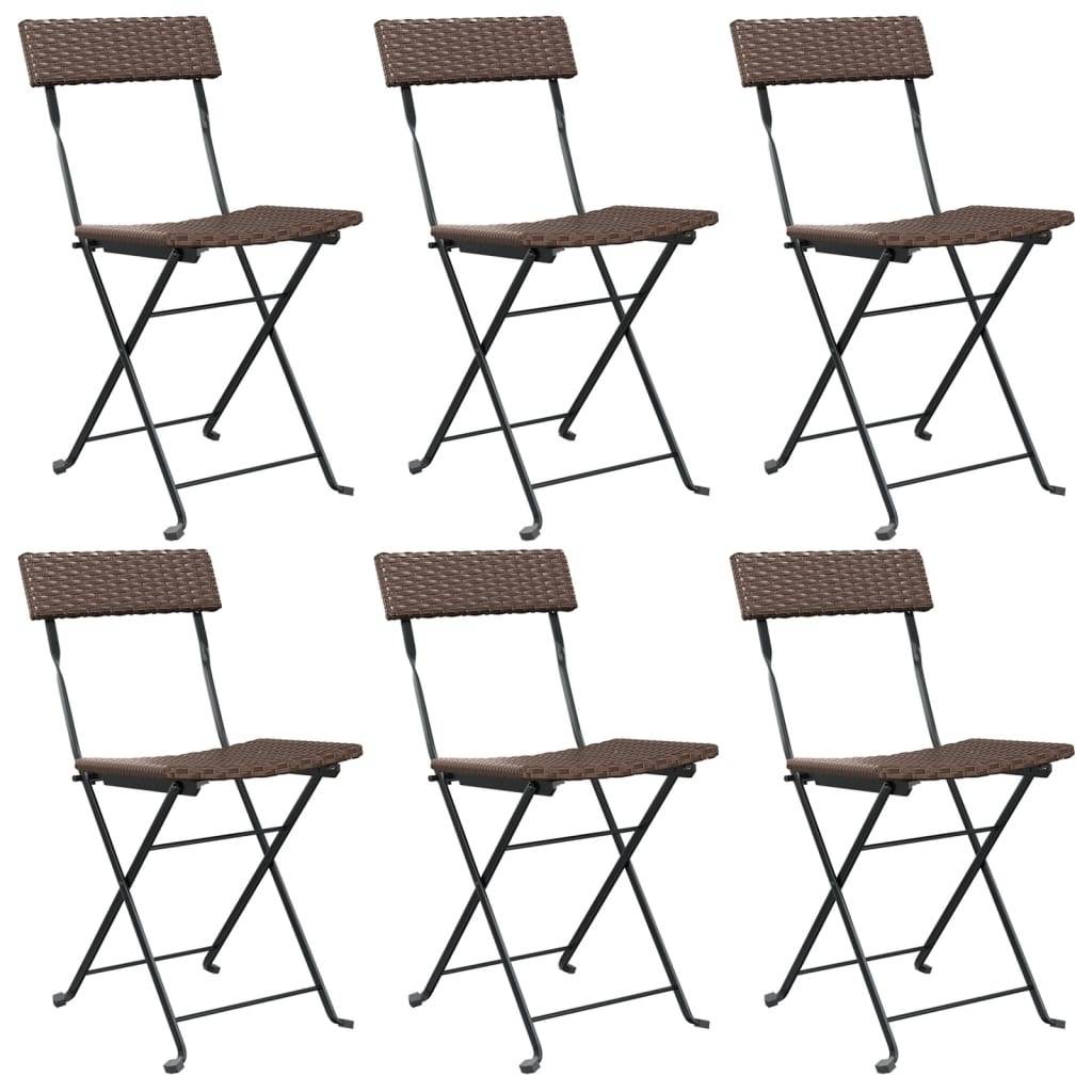 vidaXL Bistrostühle 6 Stk. Klappbar Braun Poly Rattan und Stahl
