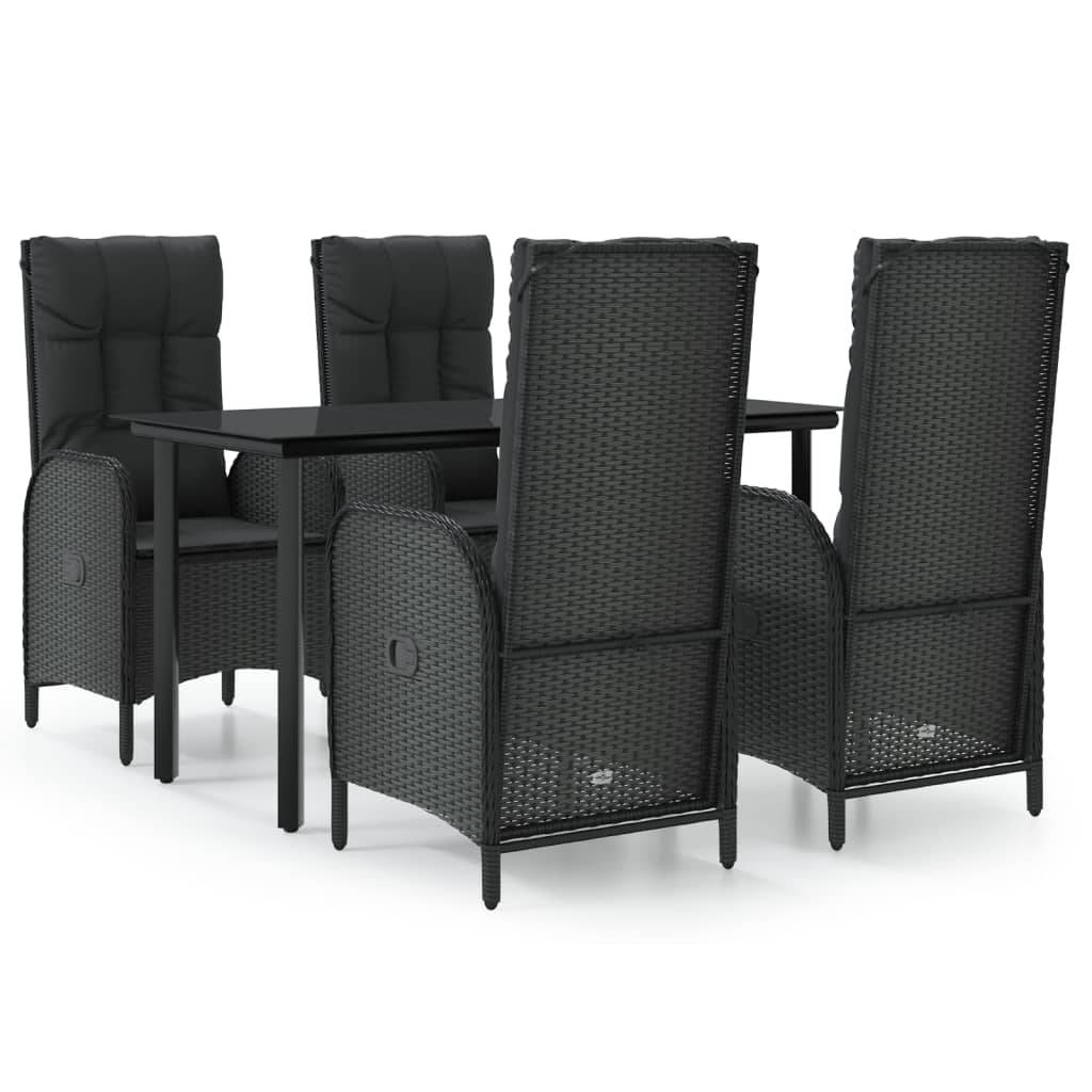vidaXL 5-tlg. Garten-Essgruppe mit Kissen Schwarz Poly Rattan