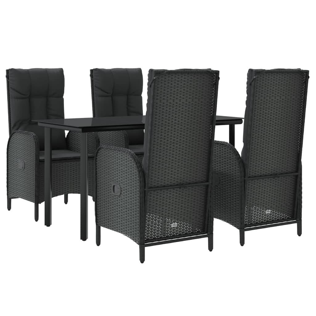 vidaXL 5-tlg. Garten-Essgruppe mit Kissen Schwarz Poly Rattan