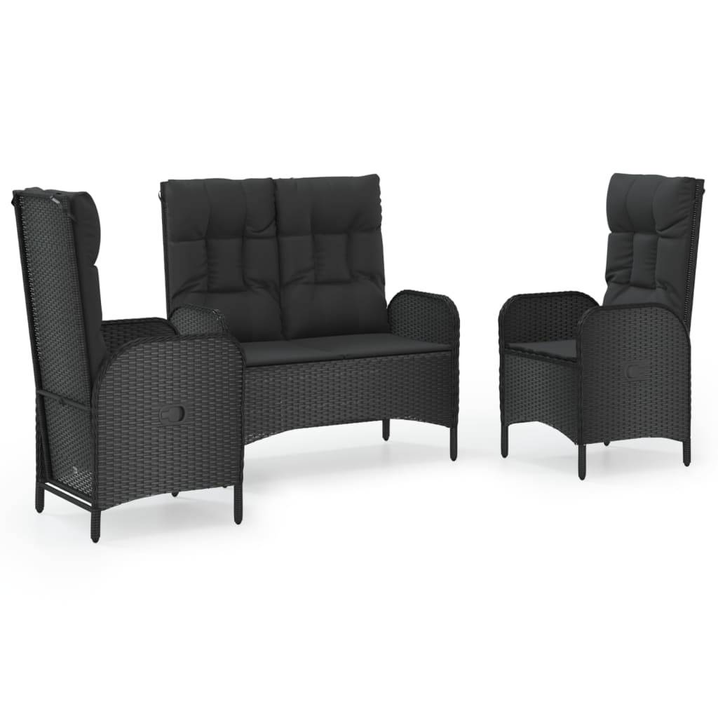 vidaXL 3-tlg. Garten-Essgruppe mit Kissen Schwarz Poly Rattan