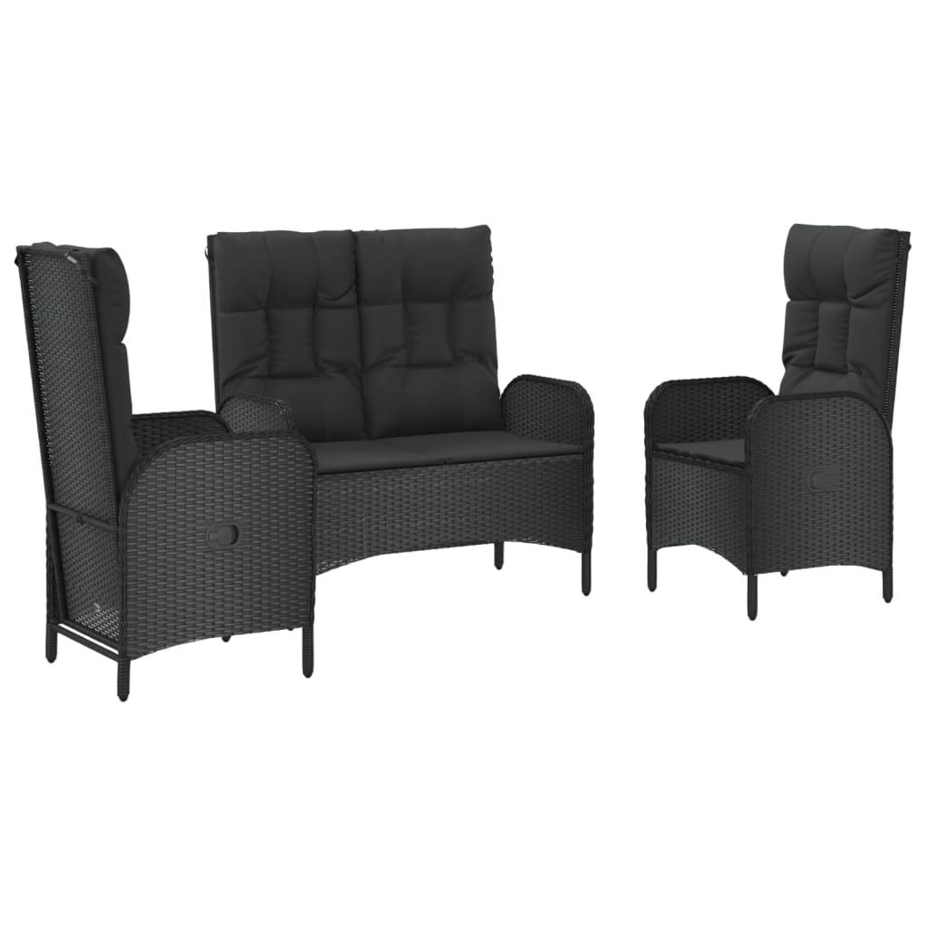 vidaXL 3-tlg. Garten-Essgruppe mit Kissen Schwarz Poly Rattan