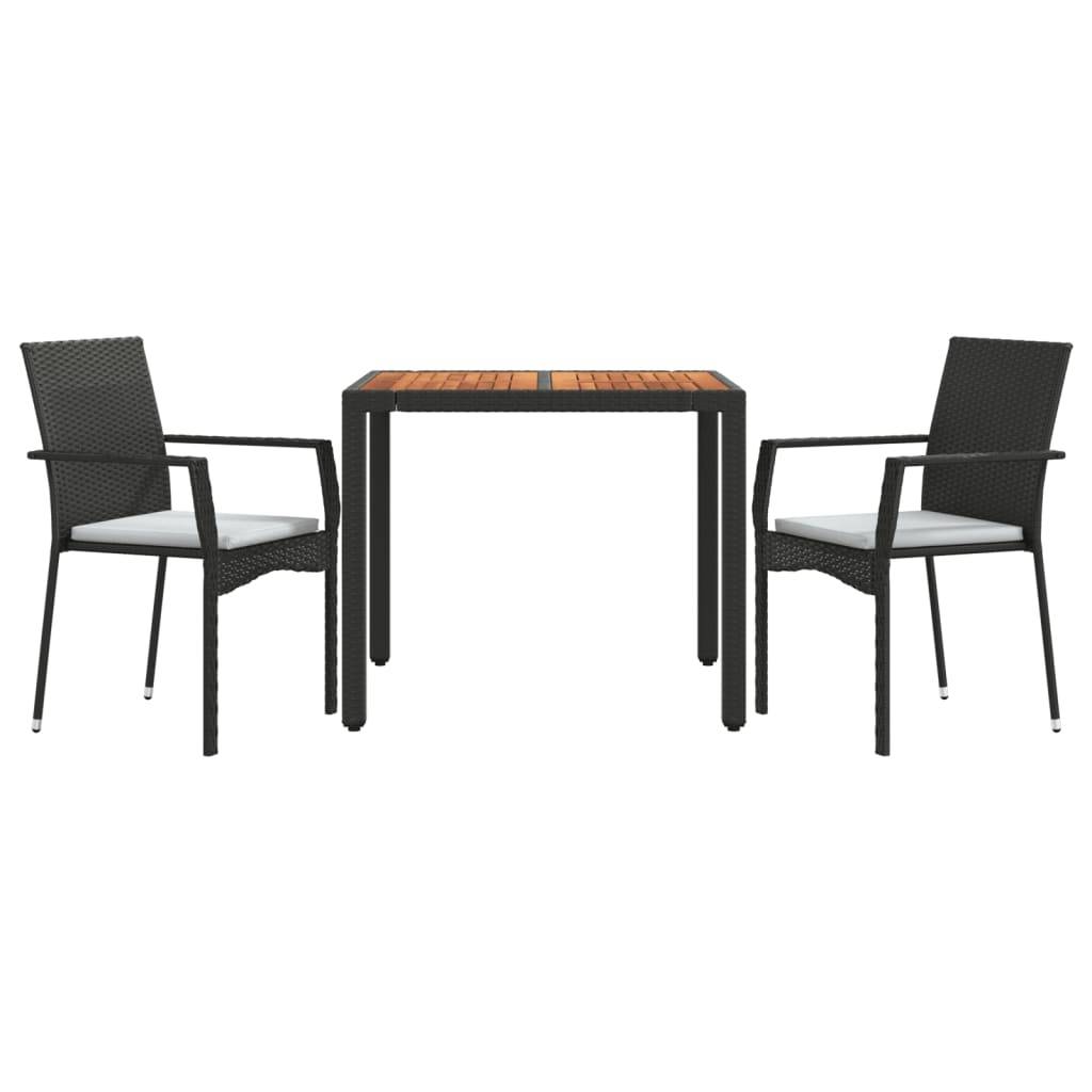 vidaXL 3-tlg. Garten-Essgruppe mit Kissen Schwarz Poly Rattan