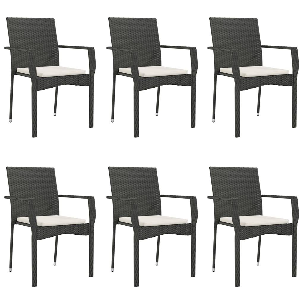 vidaXL 7-tlg. Garten-Essgruppe mit Kissen Schwarz Poly Rattan
