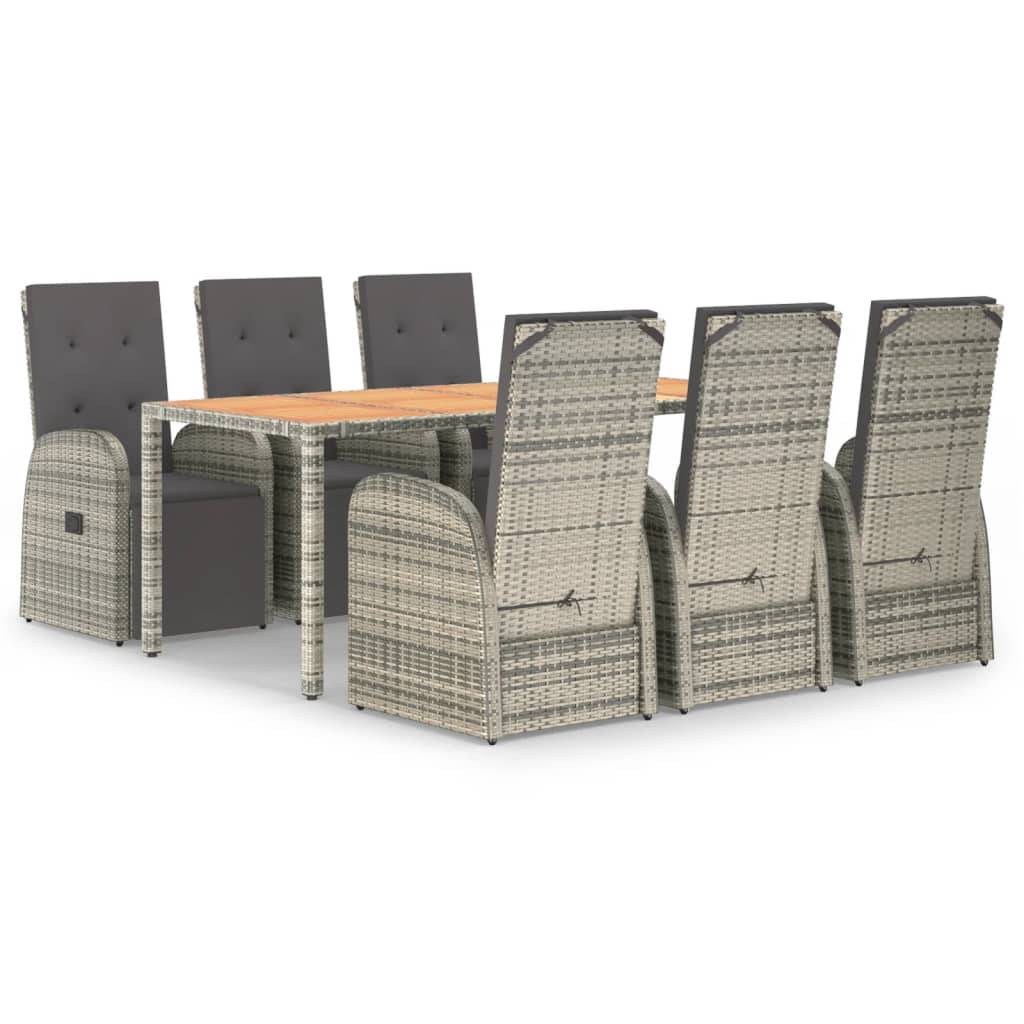 vidaXL 7-tlg. Garten-Essgruppe mit Kissen Grau Poly Rattan