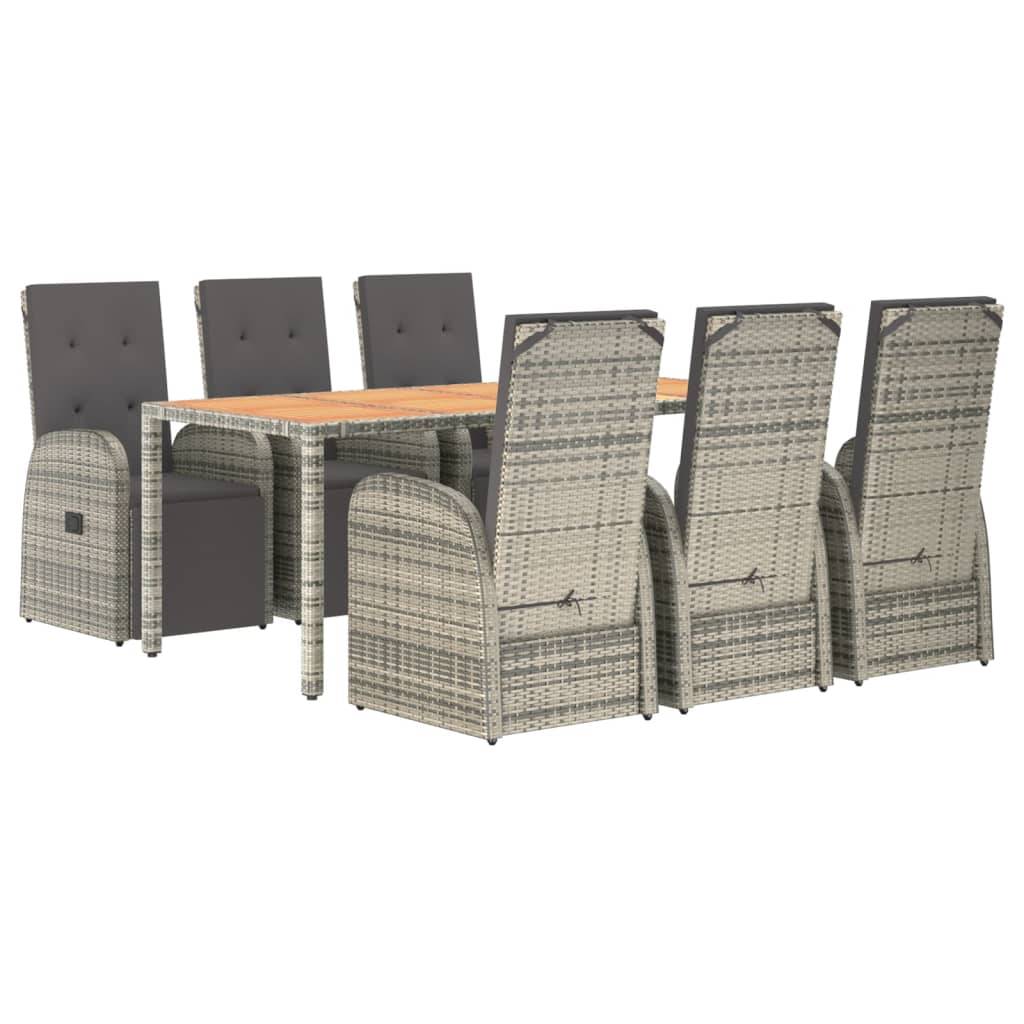 vidaXL 7-tlg. Garten-Essgruppe mit Kissen Grau Poly Rattan