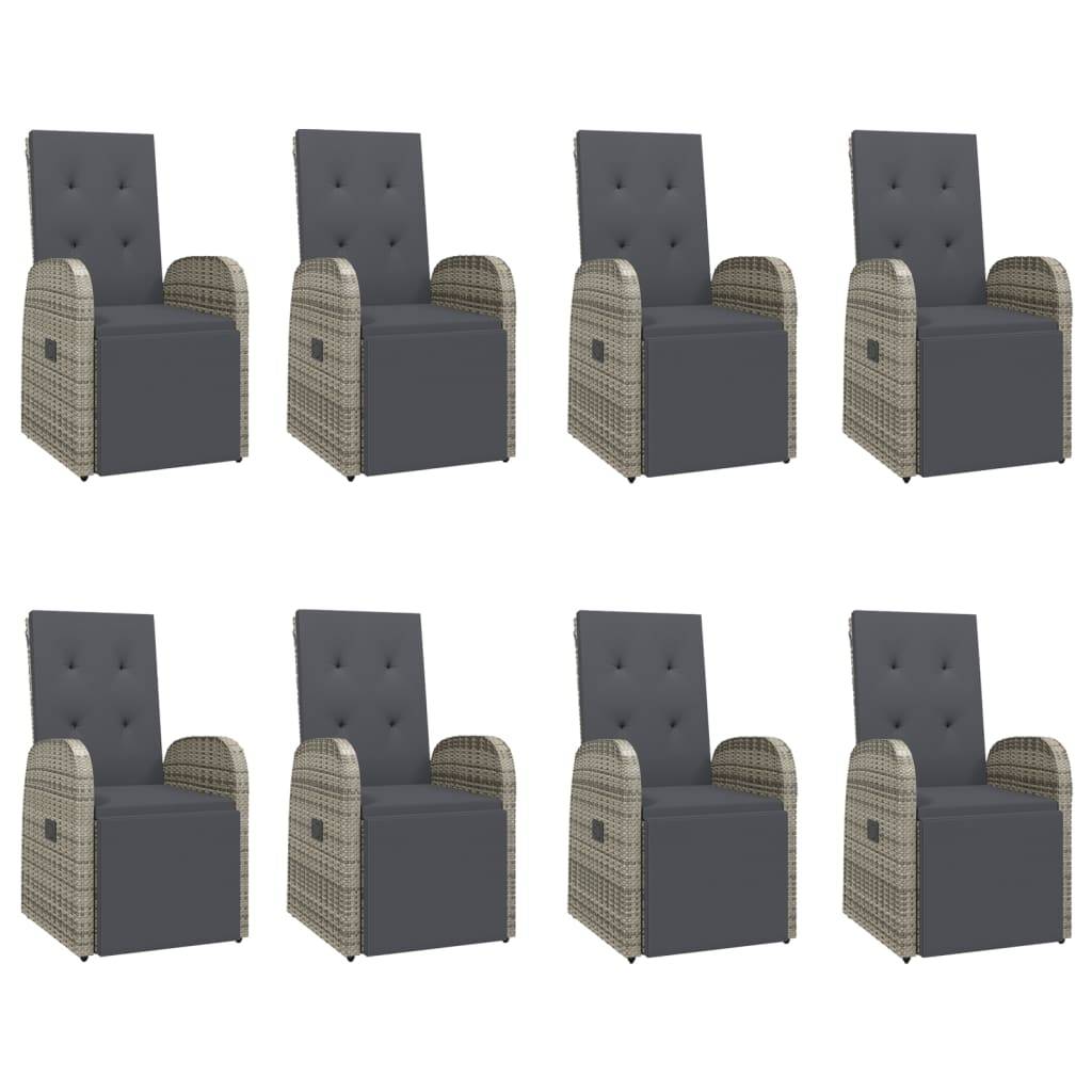 vidaXL 9-tlg. Garten-Essgruppe mit Kissen Grau Poly Rattan