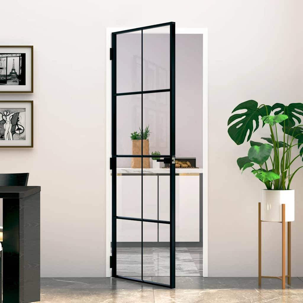 vidaXL Innentür Schwarz 76x201,5 cm Hartglas & Aluminium Schlank