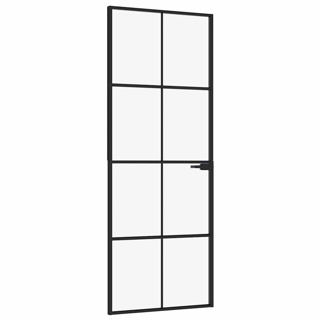 vidaXL Innentür Schwarz 76x201,5 cm Hartglas & Aluminium Schlank