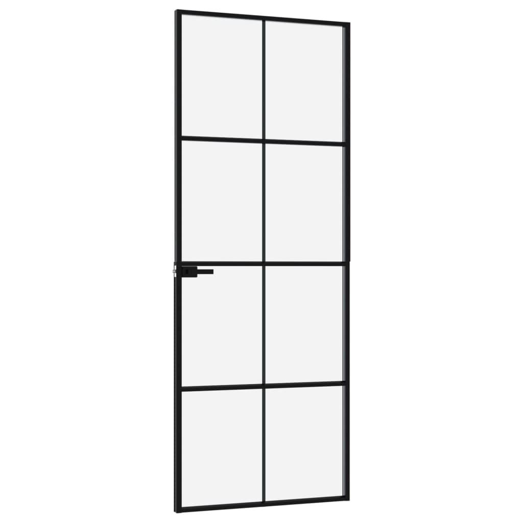 vidaXL Innentür Schwarz 76x201,5 cm Hartglas & Aluminium Schlank