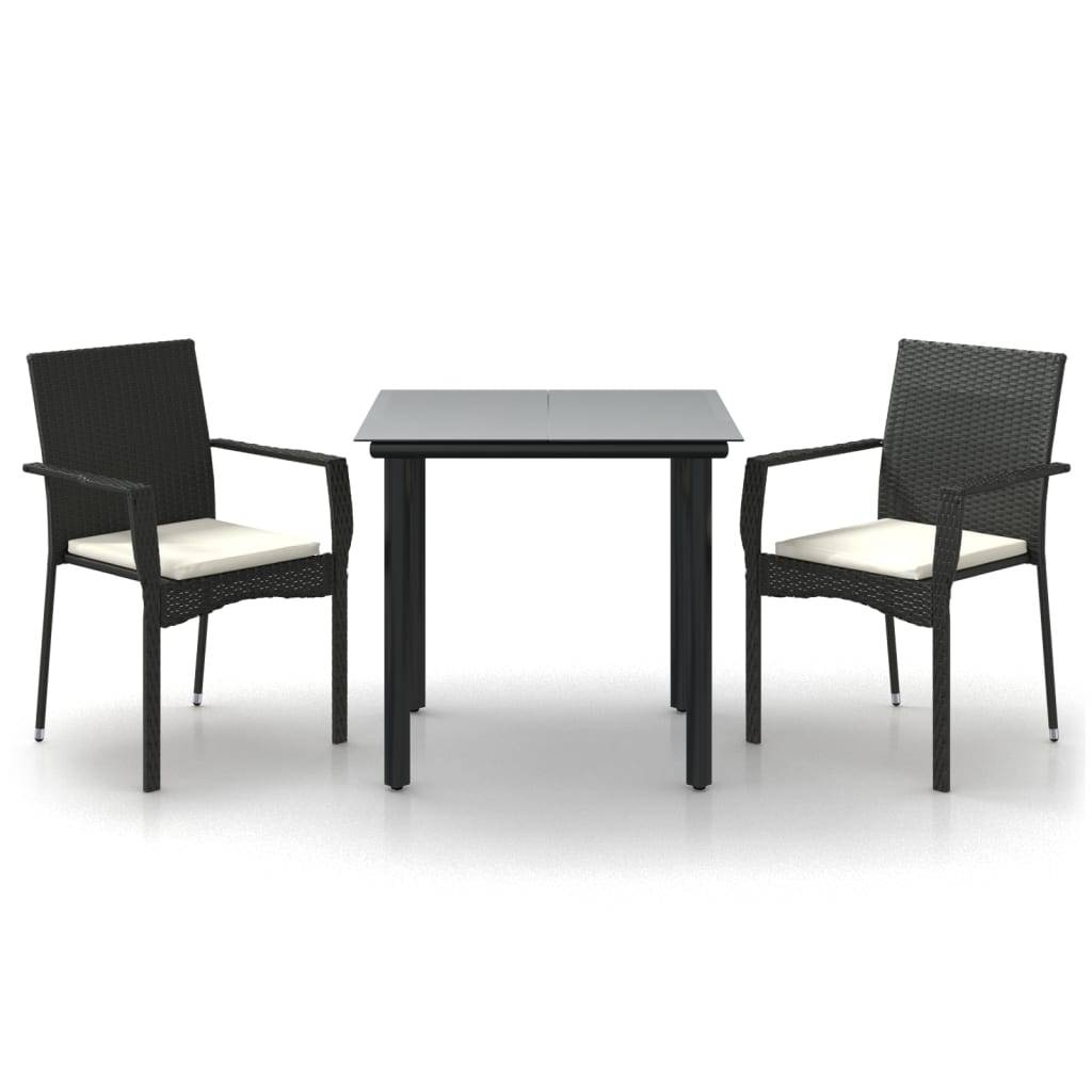 vidaXL 3-tlg. Garten-Essgruppe mit Kissen Schwarz Poly Rattan