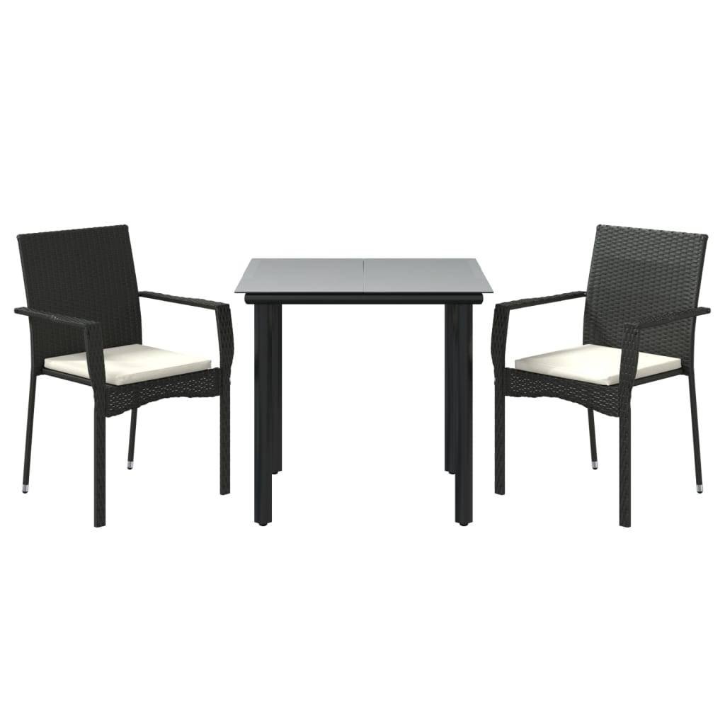 vidaXL 3-tlg. Garten-Essgruppe mit Kissen Schwarz Poly Rattan
