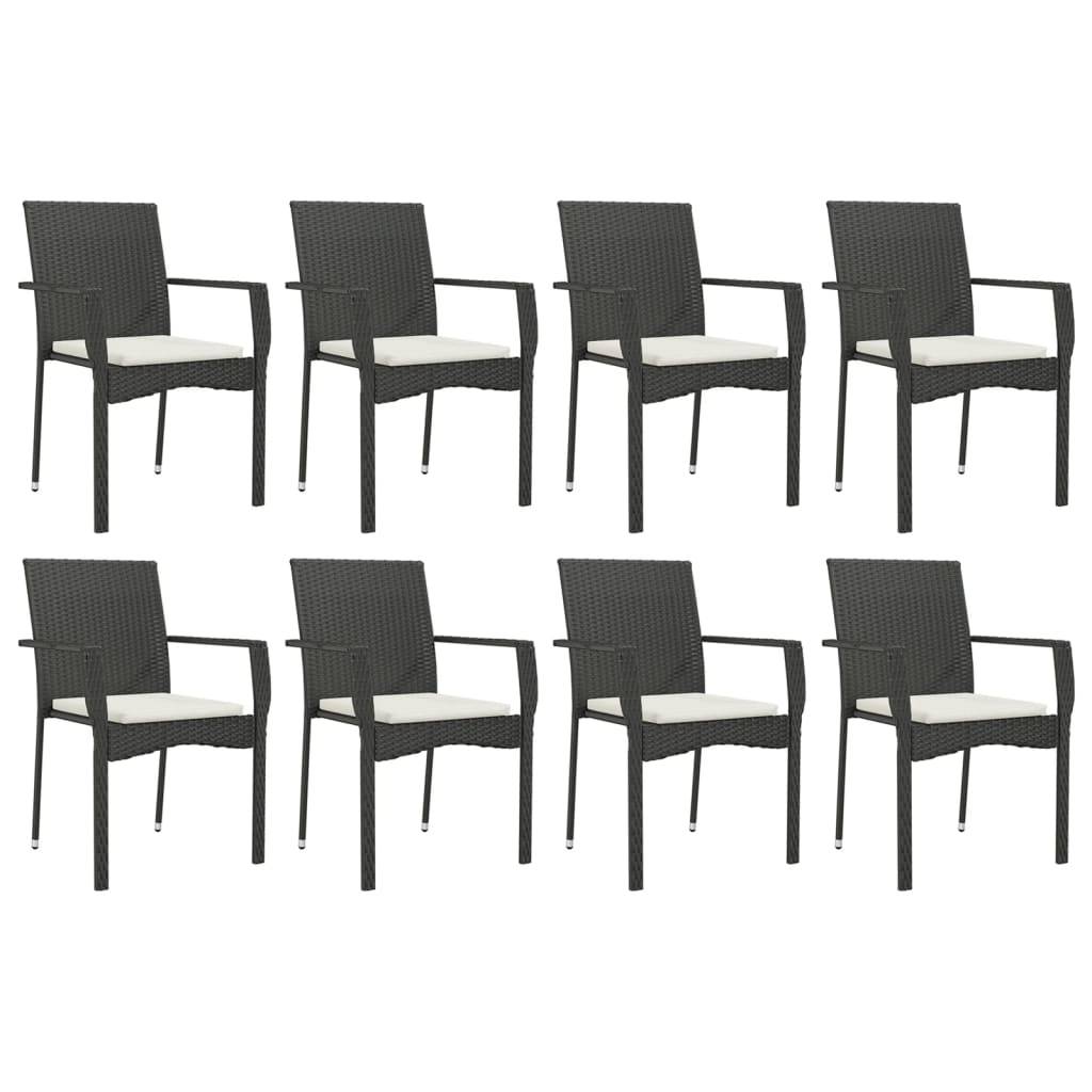 vidaXL 9-tlg. Garten-Essgruppe mit Kissen Schwarz Poly Rattan