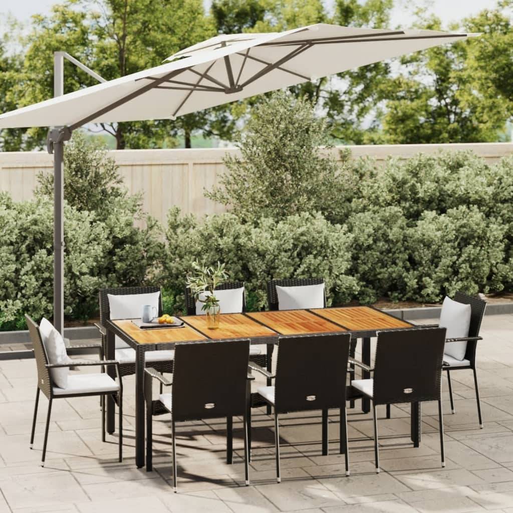 vidaXL 9-tlg. Garten-Essgruppe mit Kissen Schwarz Poly Rattan
