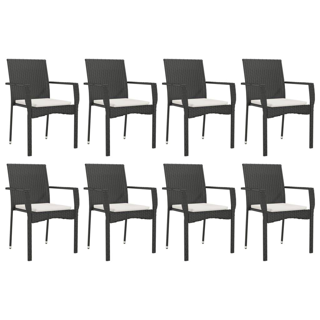 vidaXL 9-tlg. Garten-Essgruppe mit Kissen Schwarz Poly Rattan