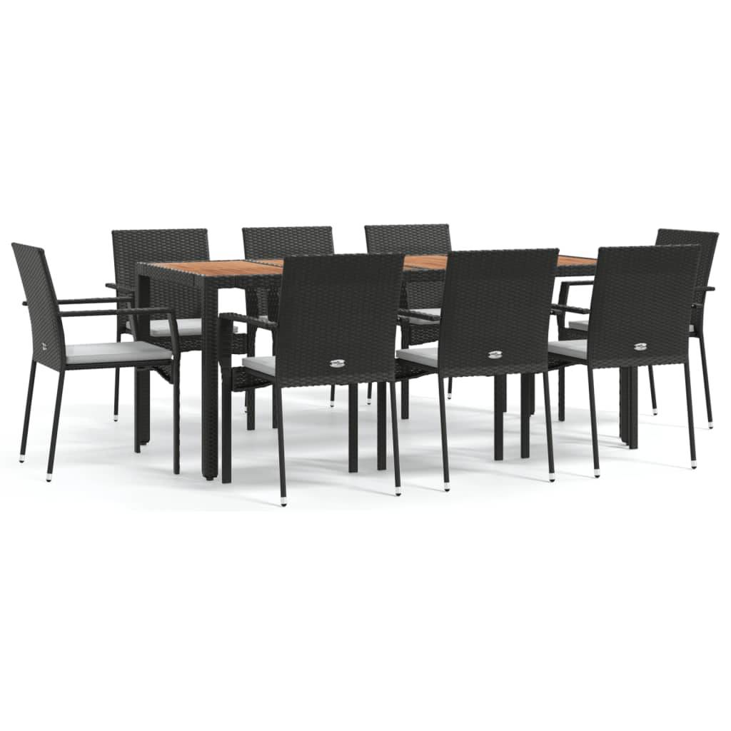 vidaXL 9-tlg. Garten-Essgruppe mit Kissen Schwarz Poly Rattan
