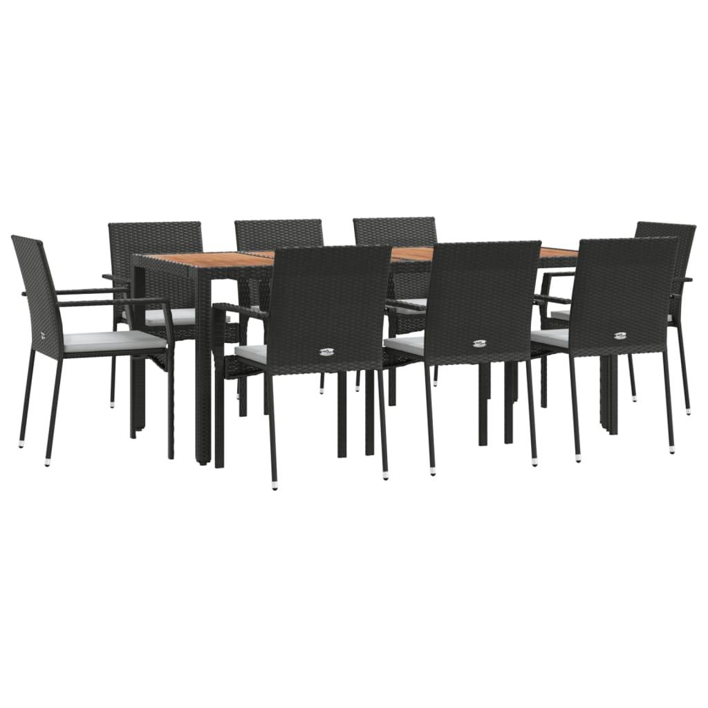 vidaXL 9-tlg. Garten-Essgruppe mit Kissen Schwarz Poly Rattan