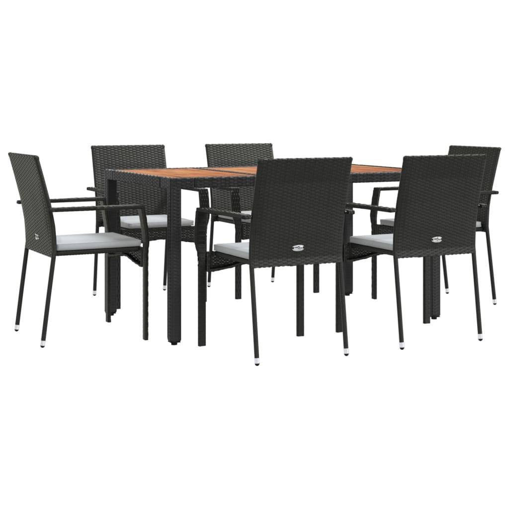 vidaXL 7-tlg. Garten-Essgruppe mit Kissen Schwarz Poly Rattan