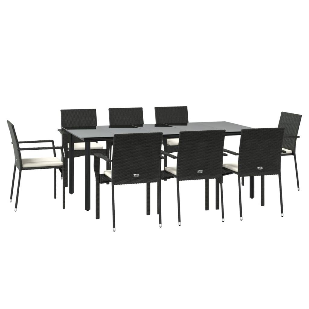 vidaXL 9-tlg. Garten-Essgruppe mit Kissen Schwarz Poly Rattan