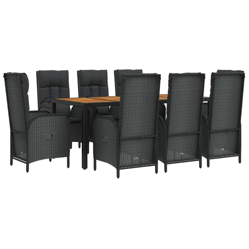 vidaXL 9-tlg. Garten-Essgruppe mit Kissen Schwarz Poly Rattan
