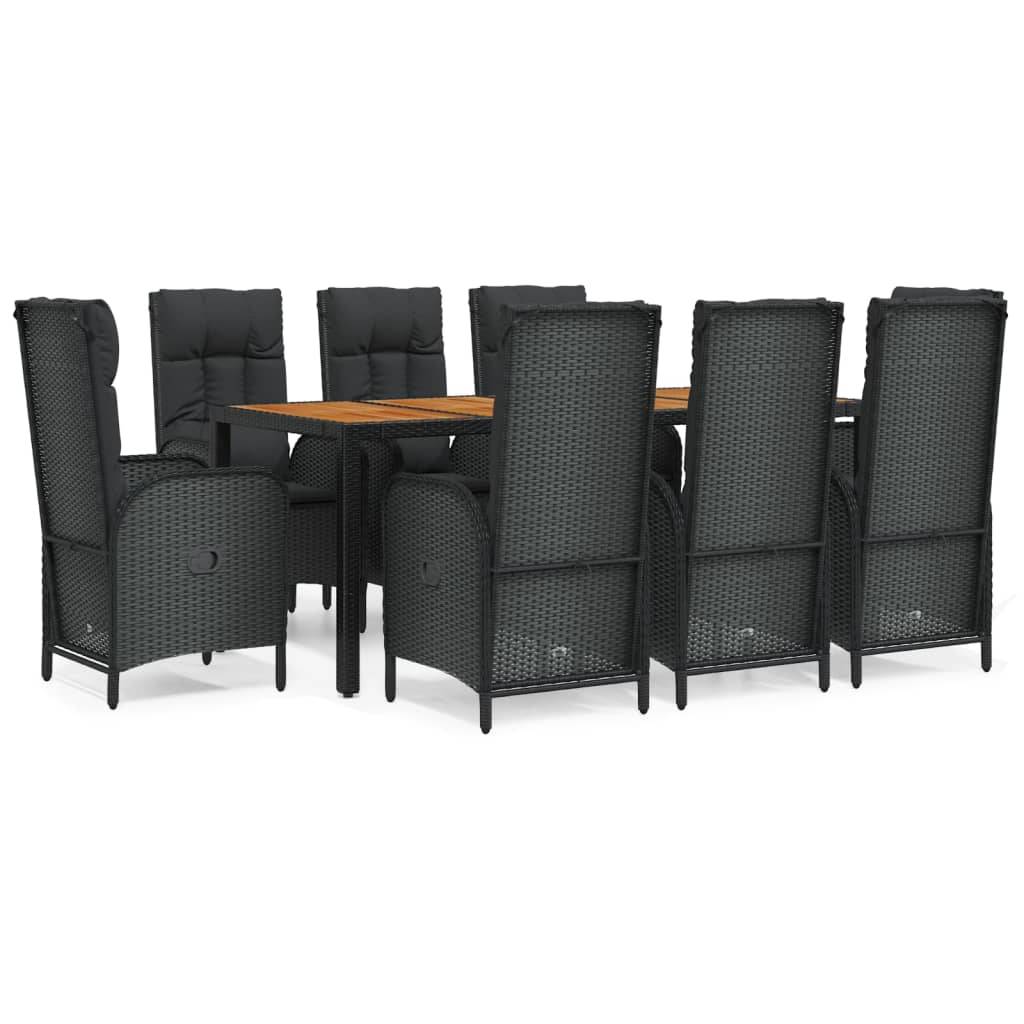 vidaXL 9-tlg. Garten-Essgruppe mit Kissen Schwarz Poly Rattan