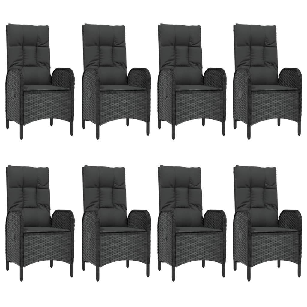 vidaXL 9-tlg. Garten-Essgruppe mit Kissen Schwarz Poly Rattan