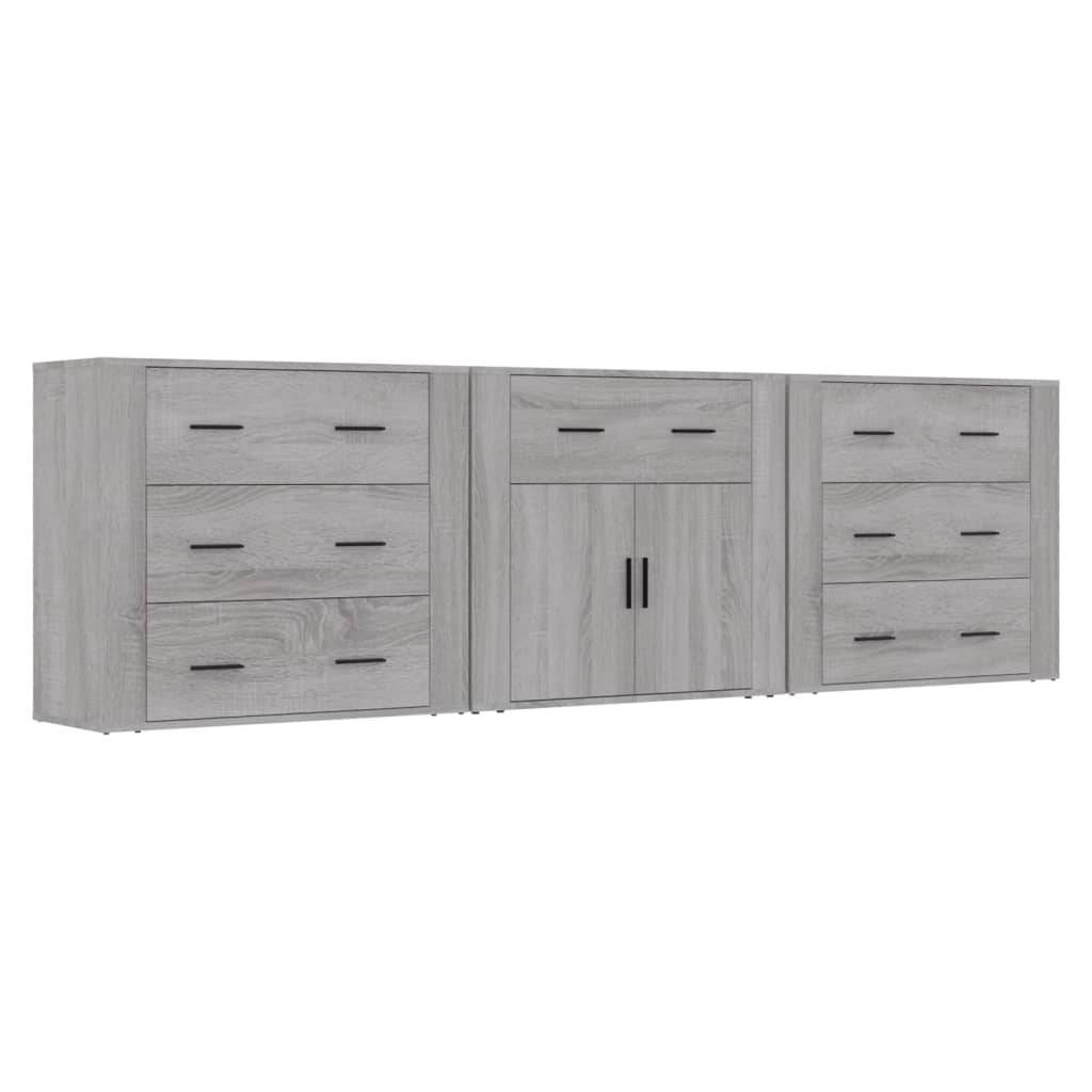 vidaXL Sideboards 3 Stk. Grau Sonoma Holzwerkstoff