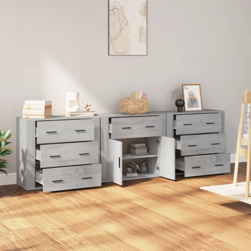 vidaXL Sideboards 3 Stk. Grau Sonoma Holzwerkstoff