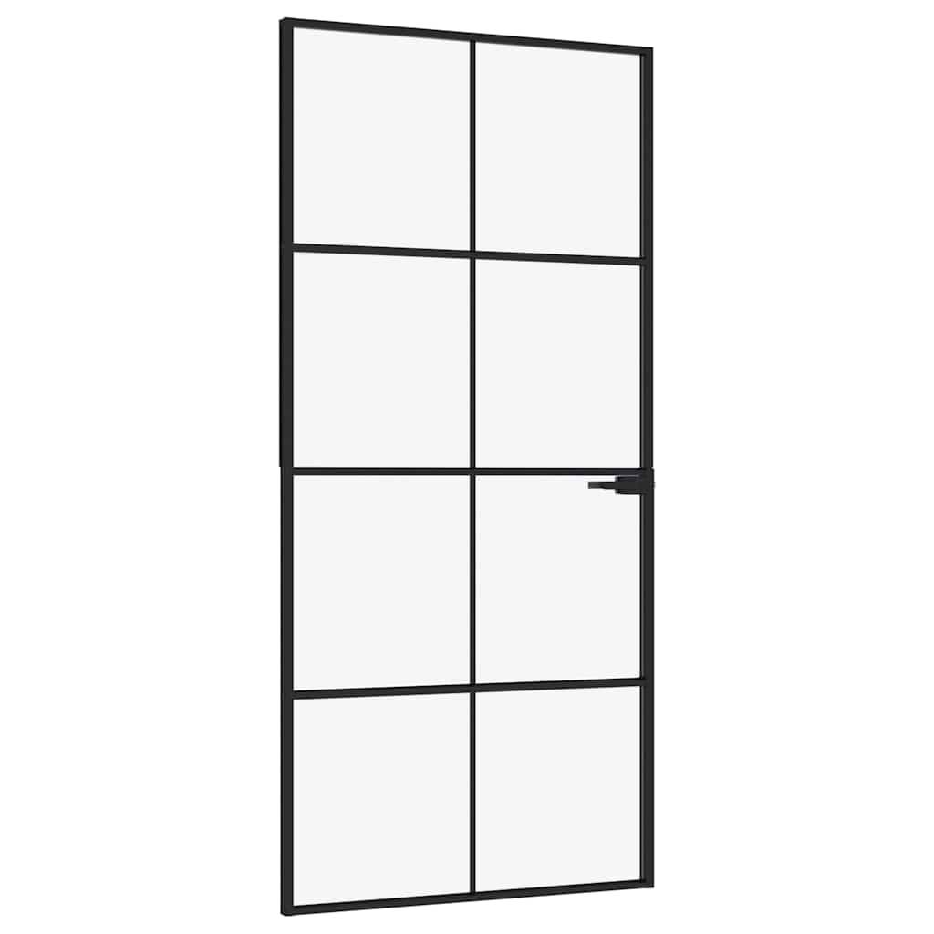 vidaXL Innentür Schwarz 93x201,5 cm Hartglas & Aluminium Schlank