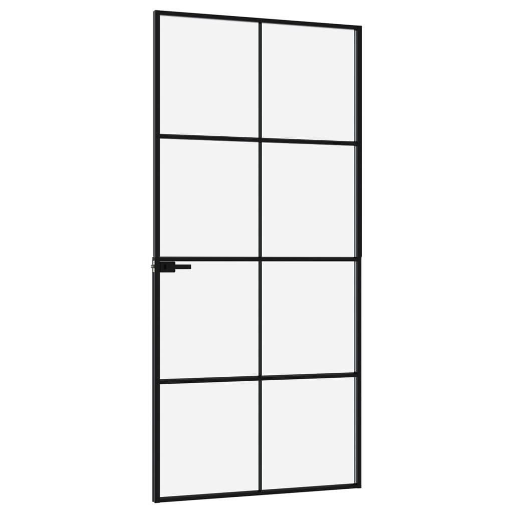 vidaXL Innentür Schwarz 93x201,5 cm Hartglas & Aluminium Schlank