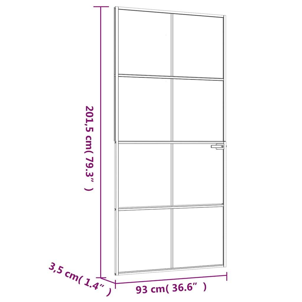 vidaXL Innentür Schwarz 93x201,5 cm Hartglas & Aluminium Schlank