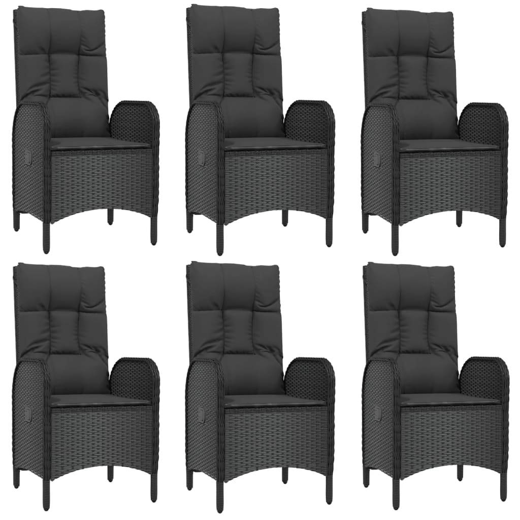 vidaXL 7-tlg. Garten-Essgruppe mit Kissen Schwarz Poly Rattan