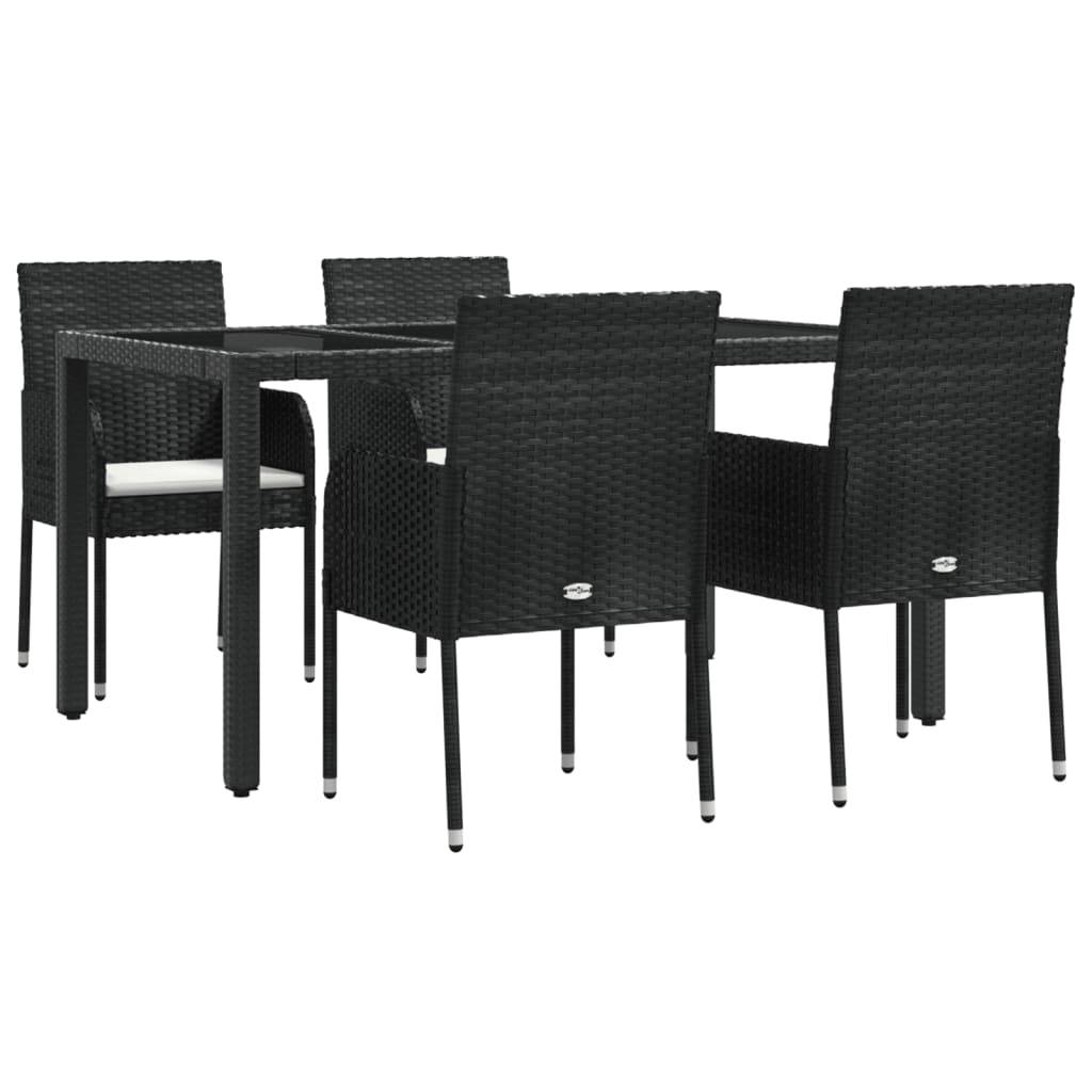 vidaXL 5-tlg. Garten-Essgruppe mit Kissen Schwarz Poly Rattan