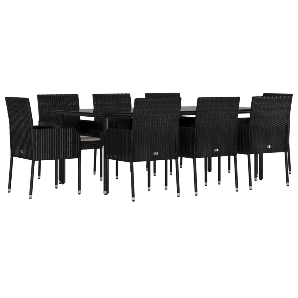 vidaXL 9-tlg. Garten-Essgruppe mit Kissen Schwarz Poly Rattan