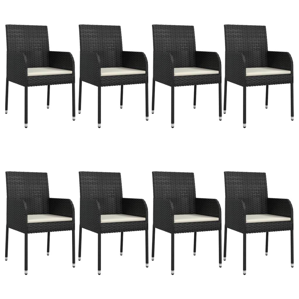 vidaXL 9-tlg. Garten-Essgruppe mit Kissen Schwarz Poly Rattan
