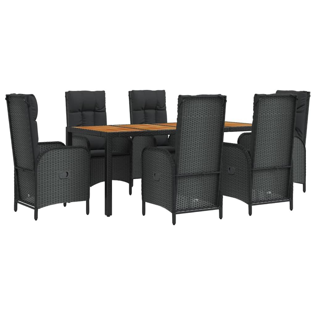 vidaXL 7-tlg. Garten-Essgruppe mit Kissen Schwarz Poly Rattan