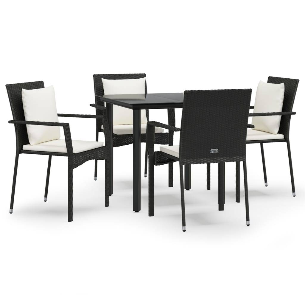 vidaXL 5-tlg. Garten-Essgruppe mit Kissen Schwarz Poly Rattan