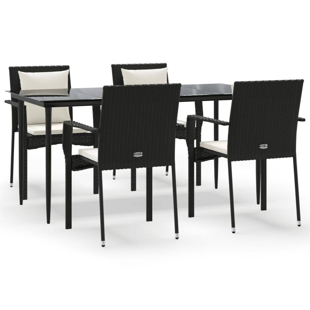 vidaXL 5-tlg. Garten-Essgruppe mit Kissen Schwarz Poly Rattan