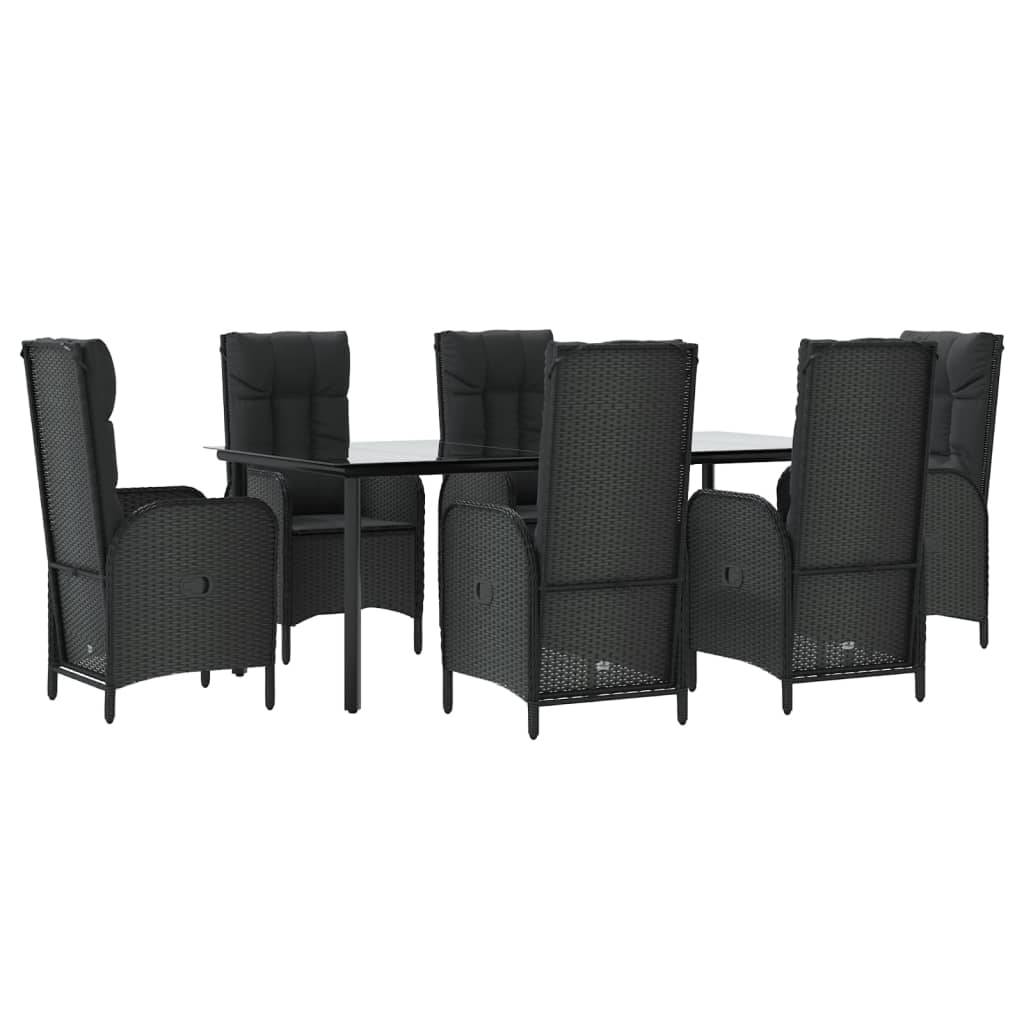 vidaXL 7-tlg. Garten-Essgruppe mit Kissen Schwarz Poly Rattan