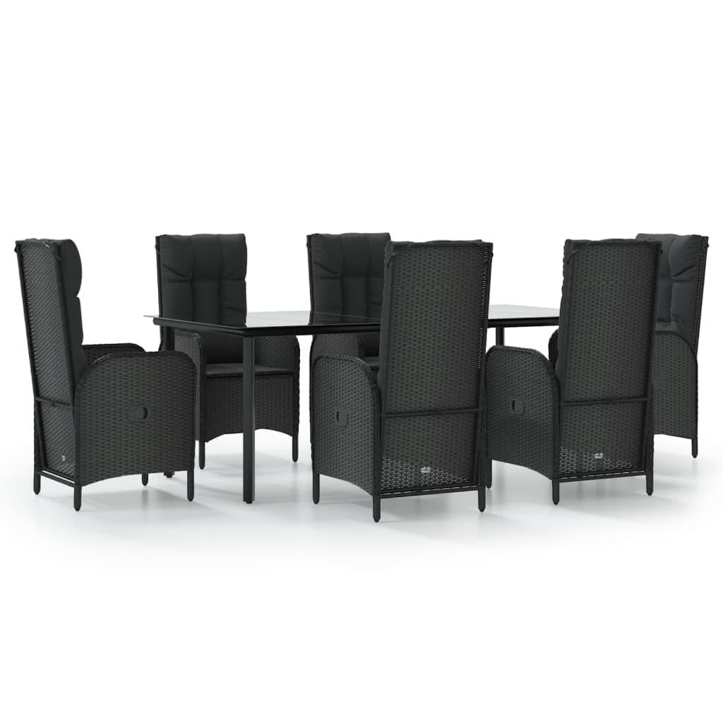 vidaXL 7-tlg. Garten-Essgruppe mit Kissen Schwarz Poly Rattan