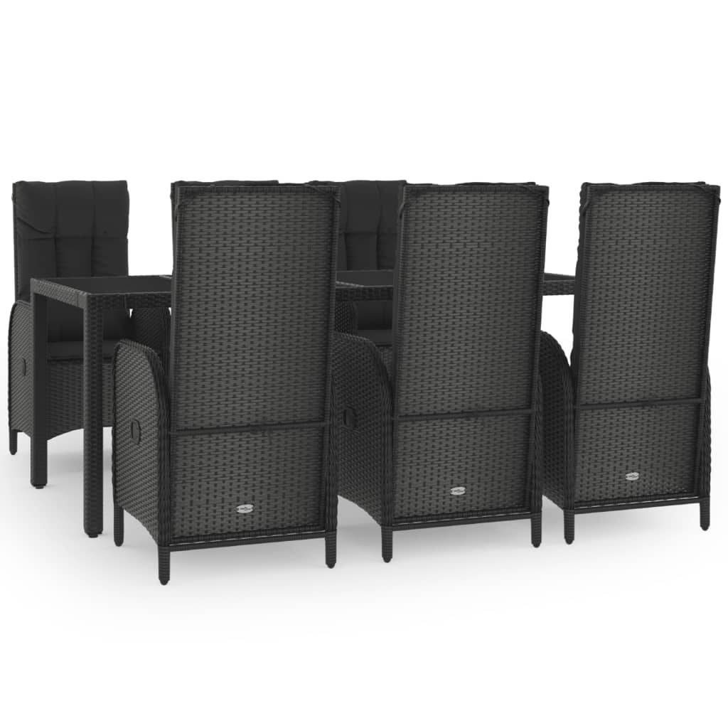 vidaXL 7-tlg. Garten-Essgruppe mit Kissen Schwarz und Grau Poly Rattan